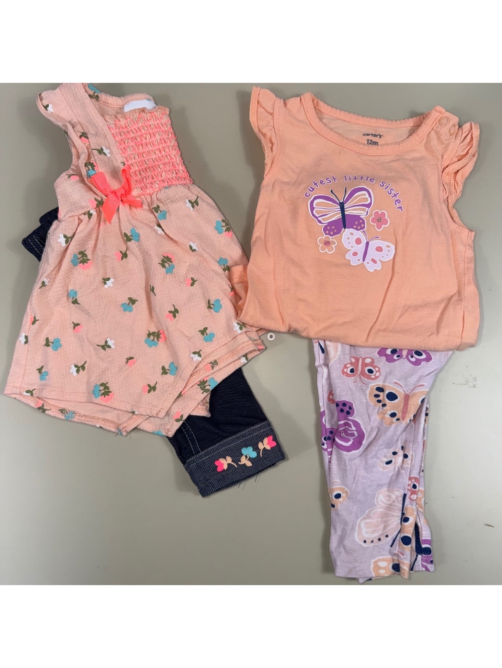 Carter’s & Little Lass Baby Girls 12M 4-Piece Outfit Lot